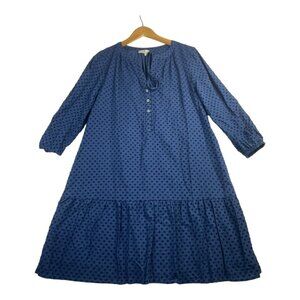 LOFT Blue 3/4‎ Sleeve Swiss Dot Flowy Short Dress Relaxed Fit Size Medium